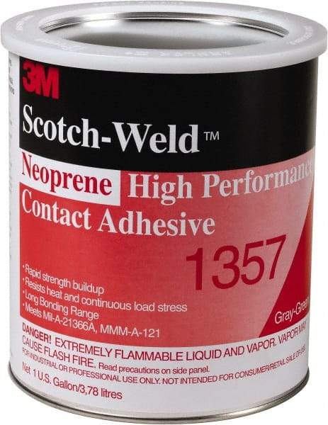 3M - 1 Gal Can Light Yellow Contact Adhesive - Series 1357, 30 min Working Time, Bonds to Polystyrene Foam Panels, Rubber, Vinyl Floor, Wall Lining & Flooring - Americas Industrial Supply