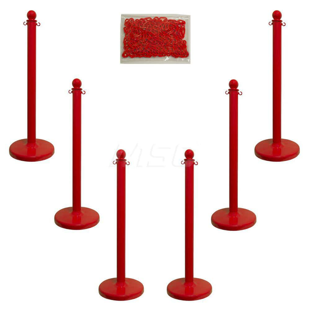 Barrier Rope & Chain; Type: Stanchion & Chain Kit; Material: Plastic; Color: Red; Rope/Chain Material: Plastic; Hook Fitting Material: None; Snap End Material: None; Color: Red; Length (Feet): 50.00; 50.000; Overall Length: 50.00; Includes: (6) Complete R