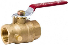 Value Collection - 1/2" Pipe, Full Port, Brass Side Drain Ball Valve - Inline - Two Way Flow, IPS Ends, Lever Handle, 500 WOG, 150 WSP - Americas Industrial Supply