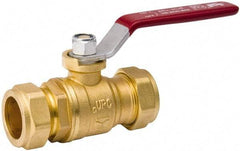 Value Collection - 1/2" Pipe, Full Port, Brass Standard Ball Valve - Inline - Two Way Flow, Comp Ends, Lever Handle, 200 WOG, 150 WSP - Americas Industrial Supply