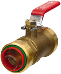 Value Collection - 1" Pipe, Full Port, Brass Standard Ball Valve - Inline - Two Way Flow, Push Fit Ends, Lever Handle, 200 WOG, 150 WSP - Americas Industrial Supply
