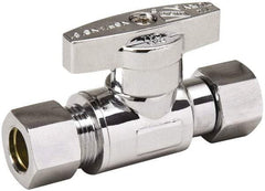 Value Collection - Female Compression 3/8 Inlet, 125 Max psi, Chrome Finish, Brass Water Supply Stop Valve - 3/8 Compression Outlet, Straight, Chrome Handle, For Use with Any Water Supply Shut Off Application - Americas Industrial Supply