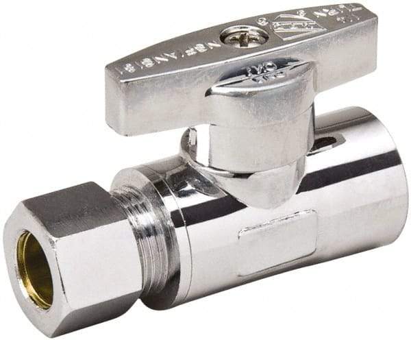 Value Collection - Sweat 1/2 Inlet, 125 Max psi, Chrome Finish, Brass Water Supply Stop Valve - 3/8 Compression Outlet, Straight, Chrome Handle, For Use with Any Water Supply Shut Off Application - Americas Industrial Supply