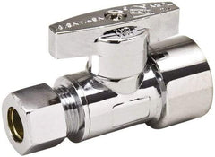 Value Collection - FIP 1/2 Inlet, 125 Max psi, Chrome Finish, Brass Water Supply Stop Valve - 3/8 Compression Outlet, Straight, Chrome Handle, For Use with Any Water Supply Shut Off Application - Americas Industrial Supply