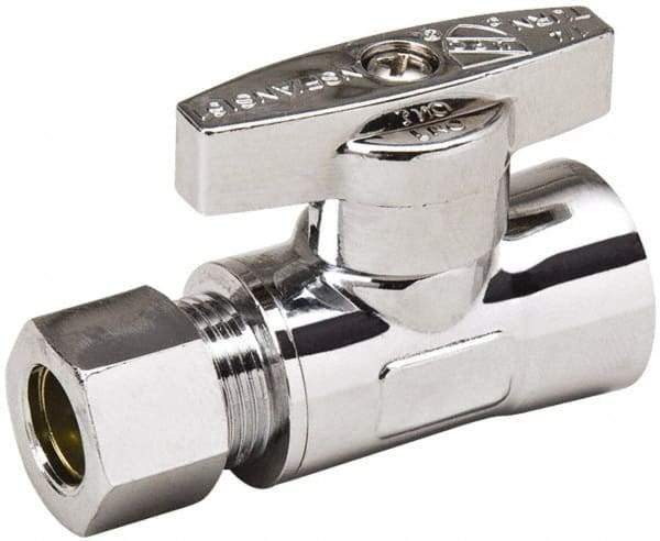 Value Collection - FIP 3/8 Inlet, 125 Max psi, Chrome Finish, Brass Water Supply Stop Valve - 3/8 Compression Outlet, Straight, Chrome Handle, For Use with Any Water Supply Shut Off Application - Americas Industrial Supply