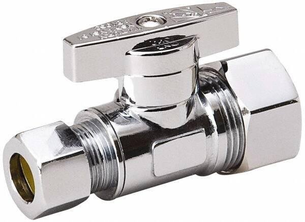 Value Collection - Compression 5/8 Inlet, 125 Max psi, Chrome Finish, Brass Water Supply Stop Valve - 3/8 Compression Outlet, Straight, Chrome Handle, For Use with Any Water Supply Shut Off Application - Americas Industrial Supply