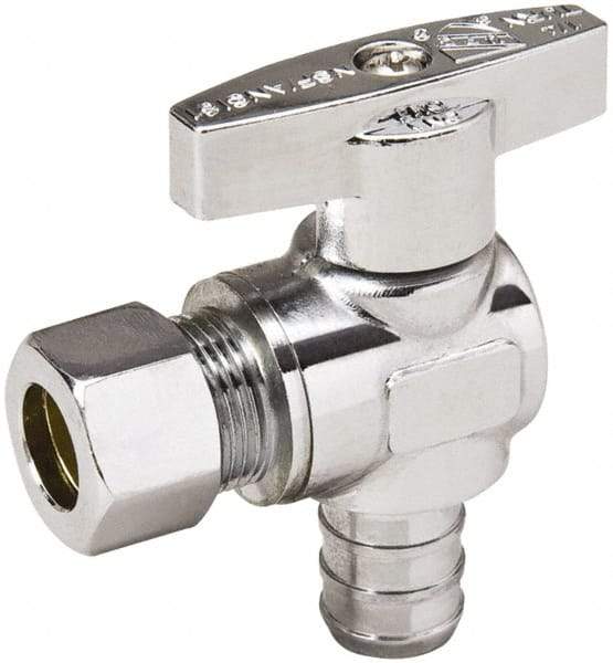 Value Collection - PEX 1/2 Inlet, 125 Max psi, Chrome Finish, Brass Water Supply Stop Valve - 3/8 Compression Outlet, Angle, Chrome Handle, For Use with Any Water Supply Shut Off Application - Americas Industrial Supply