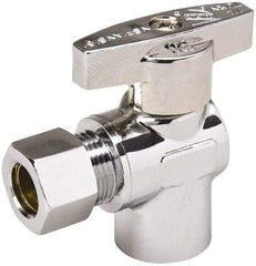 Value Collection - Sweat 1/2 Inlet, 125 Max psi, Chrome Finish, Brass Water Supply Stop Valve - 3/8 Compression Outlet, Angle, Chrome Handle, For Use with Any Water Supply Shut Off Application - Americas Industrial Supply