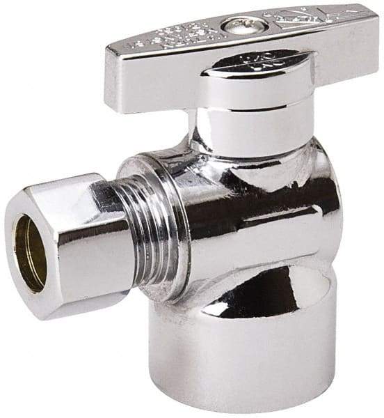 Value Collection - FIP 1/2 Inlet, 125 Max psi, Chrome Finish, Brass Water Supply Stop Valve - 3/8 Compression Outlet, Angle, Chrome Handle, For Use with Any Water Supply Shut Off Application - Americas Industrial Supply