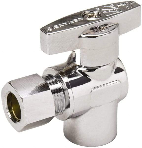 Value Collection - FIP 3/8 Inlet, 125 Max psi, Chrome Finish, Brass Water Supply Stop Valve - 3/8 Compression Outlet, Angle, Chrome Handle, For Use with Any Water Supply Shut Off Application - Americas Industrial Supply