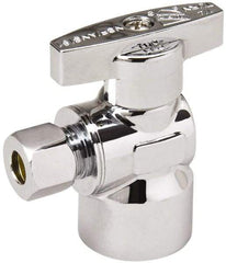 Value Collection - FIP 1/2 Inlet, 125 Max psi, Chrome Finish, Brass Water Supply Stop Valve - 1/4 Compression Outlet, Angle, Chrome Handle, For Use with Any Water Supply Shut Off Application - Americas Industrial Supply