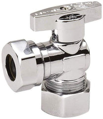 Value Collection - Compression 5/8 Inlet, 125 Max psi, Chrome Finish, Brass Water Supply Stop Valve - 7/16 Compression Outlet, Angle, Chrome Handle, For Use with Any Water Supply Shut Off Application - Americas Industrial Supply