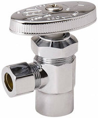 Value Collection - FIP 3/8 Inlet, 125 Max psi, Chrome Finish, Brass Water Supply Stop Valve - 3/8 Compression Outlet, Angle, Chrome Handle, For Use with Any Water Supply Shut Off Application - Americas Industrial Supply