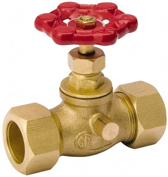 Value Collection - 3/4" Pipe, 125 psi WOG Rating, Brass Stop & Waste Valve - Lobe Type Handle, Comp End Connections, Use with Water, Oil, Air - Americas Industrial Supply