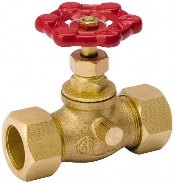 Value Collection - 1/2" Pipe, 125 psi WOG Rating, Brass Stop & Waste Valve - Lobe Type Handle, Comp End Connections, Use with Water, Oil, Air - Americas Industrial Supply