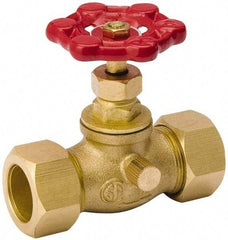 Value Collection - 1/2" Pipe, 125 psi WOG Rating, Brass Stop & Waste Valve - Lobe Type Handle, Comp End Connections, Use with Water, Oil, Air - Americas Industrial Supply
