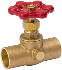 Value Collection - 1/2" Pipe, 125 psi WOG Rating, Brass Stop & Waste Valve - Lobe Type Handle, C x C End Connections, Use with Water, Oil, Air - Americas Industrial Supply