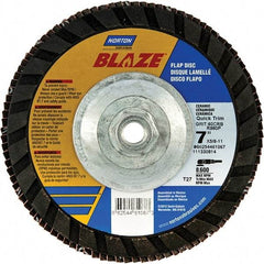 Norton - 120 Grit, 7" Disc Diam, 5/8-11 Center Hole, Type 27 Ceramic Alumina Flap Disc - 8,600 Max RPM, Polyester Backing, Arbor Attaching System, Coated - Americas Industrial Supply