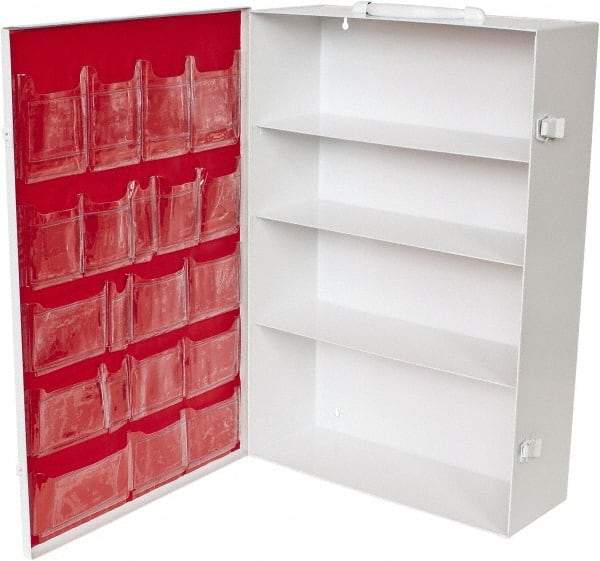 Medique - 15-1/8 Inch Wide x 5-1/8 Inch Deep x 21-1/8 Inch High, Fixed Industrial Empty First Aid Cabinet - Metal, Horizontal, 4 Shelves, White - Americas Industrial Supply