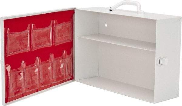 Medique - 15-1/4 Inch Wide x 4-3/4 Inch Deep x 10-1/4 Inch High, Fixed Industrial Empty First Aid Cabinet - Metal, Horizontal, 2 Shelves, White - Americas Industrial Supply