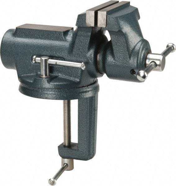 Wilton - 4" Jaw Width, 2-1/4" Opening Capacity, 2" Throat Depth, Steel Swivel Bench Vise - Clamp-On Base Attachment, 10" Long x 5.4" Wide x 10.1" High - Americas Industrial Supply