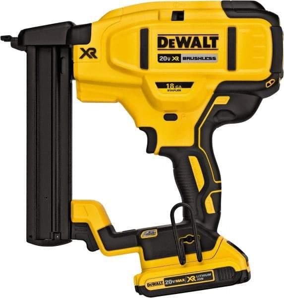 DeWALT - 1/4" Crown, 18 Gauge, 100 Staple Capacity Power Stapler - Includes Kit Bag; 20V Max Battery - Americas Industrial Supply