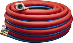 Parker - 3/4" ID 50' Long Jackhammer Hose - Universal Style Coupling (Air Hose)/Male NPT (Water Hose) Ends, 300 Working psi, -40 to 212°F, 3/4 x 3/8" Fitting, Red & Blue - Americas Industrial Supply