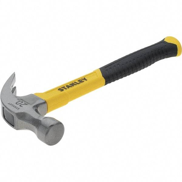 Stanley - 20 oz Head, Straight Rip Claw Hammer - 12.8" OAL, Steel Head, 1.18" Face Diam, Smooth Face, Fiberglass Handle with Grip - Americas Industrial Supply