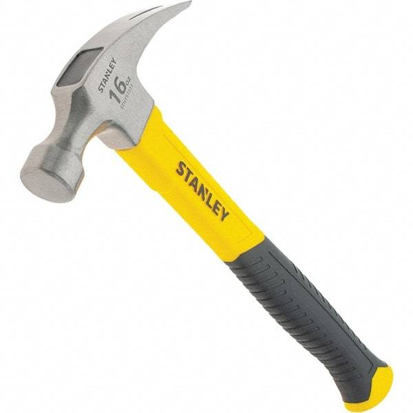 Stanley - 16 oz Head, Straight Rip Claw Hammer - 12.8" OAL, Steel Head, 1.1" Face Diam, Smooth Face, Fiberglass Handle with Grip - Americas Industrial Supply