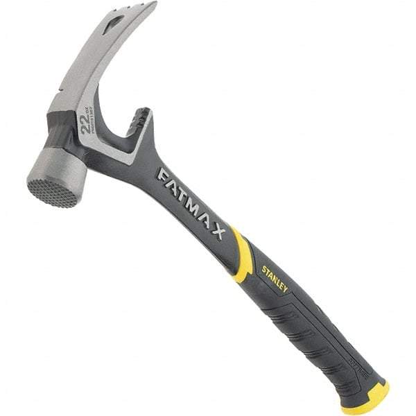 Stanley - 22 oz Head, Straight Rip Claw Hammer - 15.98" OAL, Steel Head, 1.34" Face Diam, Milled Face, Steel Handle with Grip - Americas Industrial Supply