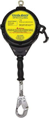 PRO-SAFE - 30' Long, 310 Lb Capacity, Galvanized Steel Cable Self-Retracting Lifeline - 3/16" Diam, Swivel Locking Snap Hook Connector with Load Indicator, Self-Locking Carabiner Connector, Metallic/Black - Americas Industrial Supply