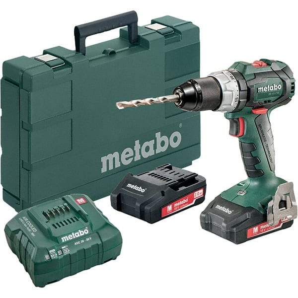 Metabo - 18 Volt 1/16 to 1/2" Keyless Chuck Cordless Hammer Drill - 31950 BPM, 600 to 2,100 RPM, Reversible, Pistol Grip Handle - Americas Industrial Supply