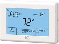 iO HVAC Controls - 41 to 122°F, Heat Pump (3 Heat, 2 Cool), Multi-Stage (2 Heat, 2 Cool), Digital Touchscreen Programmable Thermostat - 24 Volts, 1-1/4" Inside Depth x 3-3/4" Inside Height x 5-3/4" Inside Width, 2 Screw Mount, SPDT Switch - Americas Industrial Supply