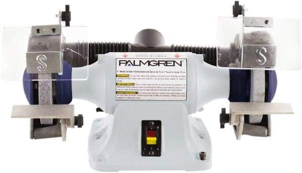 Palmgren - 6" Wheel Diam x 3/4" Wheel Width, 1/3 hp Grinder - 1/2" Arbor Hole Diam, 1 Phase, 3,450 Max RPM, 115/230 Volts - Americas Industrial Supply