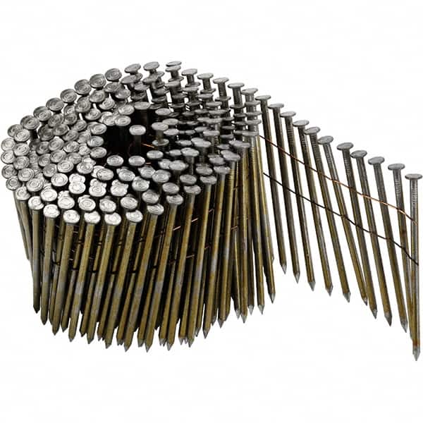 DeWALT - 11 Gauge 3-1/4" Long Roofing Nails for Power Nailers - Steel, Bright Finish, Smooth Shank, Coil Collation, Round Head, Blunt Diamond Point - Americas Industrial Supply