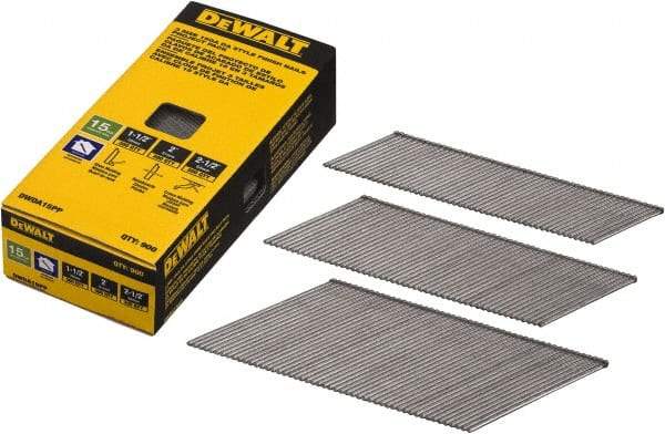 DeWALT - 15 Gauge 2-1/2" Long Finishing Nails for Power Nailers - Steel, Bright Finish, Smooth Shank, Angled Stick Collation, Round Head, Chisel Point - Americas Industrial Supply