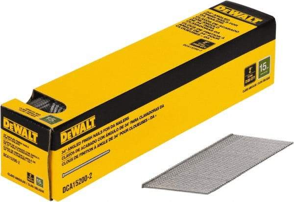 DeWALT - 15 Gauge 2" Long Finishing Nails for Power Nailers - Steel, Bright Finish, Smooth Shank, Angled Stick Collation, Round Head, Chisel Point - Americas Industrial Supply