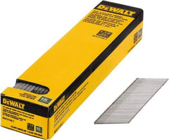 DeWALT - 15 Gauge 1-1/2" Long Finishing Nails for Power Nailers - Steel, Bright Finish, Smooth Shank, Angled Stick Collation, Round Head, Chisel Point - Americas Industrial Supply