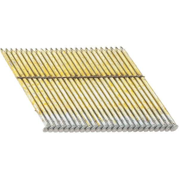 DeWALT - 11 Gauge 3" Long Framing Nails for Power Nailers - Steel, Galvanized Finish, Smooth Shank, Angled Stick Collation, Round Head - Americas Industrial Supply