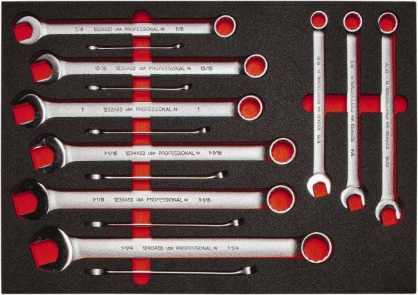 Proto - 15 Piece, 5/16" to 1-1/4", 12 Point Spline Combination Wrench Set - Inch Measurement Standard, Satin Finish, Comes in Roll Pouch - Americas Industrial Supply