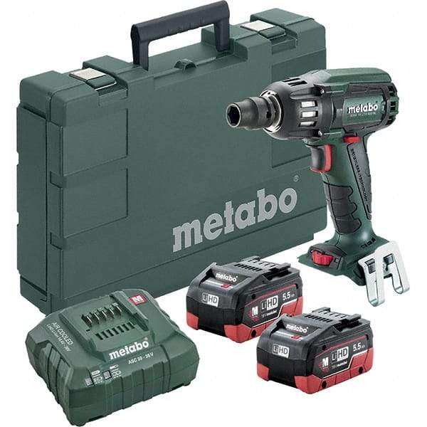 Metabo - 1/2" Drive 18 Volt Pistol Grip Cordless Impact Wrench & Ratchet - 2,150 RPM, 0 to 4,250 BPM, 295 Ft/Lb Torque, 2 Lithium-Ion Batteries Included - Americas Industrial Supply