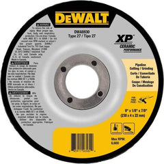 DeWALT - 24 Grit, 9" Wheel Diam, 7/8" Arbor Hole, Type 27 Depressed Center Wheel - Coarse/Medium Grade, Ceramic, N Hardness, 6,600 Max RPM - Americas Industrial Supply