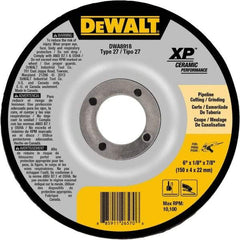 DeWALT - 24 Grit, 6" Wheel Diam, 7/8" Arbor Hole, Type 27 Depressed Center Wheel - Coarse/Medium Grade, Ceramic, N Hardness, 10,100 Max RPM - Americas Industrial Supply