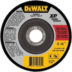 DeWALT - 24 Grit, 5" Wheel Diam, 7/8" Arbor Hole, Type 27 Depressed Center Wheel - Coarse/Medium Grade, Ceramic, N Hardness, 12,200 Max RPM - Americas Industrial Supply