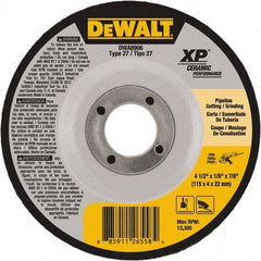 DeWALT - 24 Grit, 4-1/2" Wheel Diam, 7/8" Arbor Hole, Type 27 Depressed Center Wheel - Coarse/Medium Grade, Ceramic, N Hardness, 13,300 Max RPM - Americas Industrial Supply