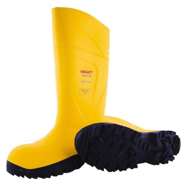 Tingley - Unisex Size 9 Medium Width Steel Knee Boot - Yellow, Navy, Polyurethane Upper, Polyurethane Outsole, 15" High, Pull-On - Americas Industrial Supply
