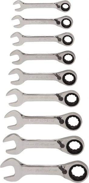 Blackhawk by Proto - 13 Piece, 6mm to 19mm, Stubby Ratcheting Combination Wrench Set - Metric Measurement Standard, Chrome Finish, Canvas Roll - Americas Industrial Supply