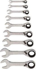 Blackhawk by Proto - 9 Piece, 1/4" to 3/4", Stubby Ratcheting Reversible Combination Wrench Set - Inch Measurement Standard, Chrome Finish, Comes in Case - Americas Industrial Supply