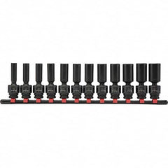 Blackhawk by Proto - 12 Piece 3/8" Drive Deep Well Impact Socket Set - 6 Points, 8mm to 19mm Range, Metric Measurement Standard - Americas Industrial Supply