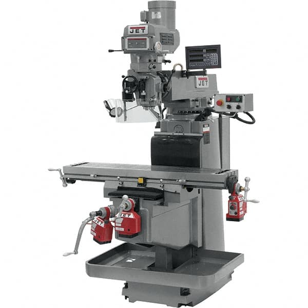 Jet - 54" Table Width x 12" Table Length, Variable Speed Pulley Control, 3 Phase Knee Milling Machine - NST40 Spindle Taper, 5 hp - Americas Industrial Supply